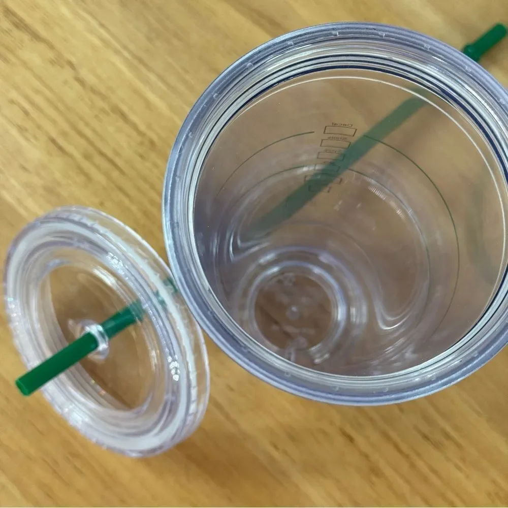 Starbucks Clear Reusable Cold Cup Tumbler Green Logo‎ Acrylic 20oz Venti